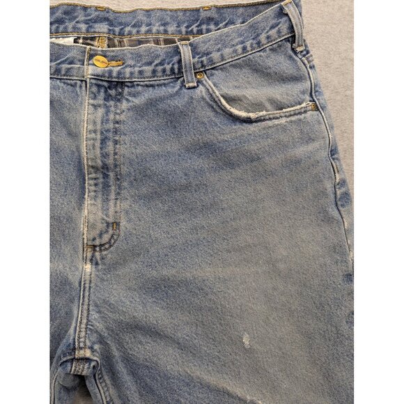 Carhartt Jeans Mens 42x32 Blue Relaxed Fit Flannel Lined Workwear Darkstone B172 - Picture 3 of 16
